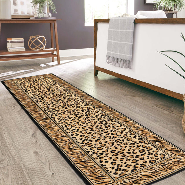Light Brown 2' x 8' Wildlife Runner Area Rug Animal Print Safari Jungle Inspired Carpet for Unique Modern Interior Design for Sale at Rug Engine