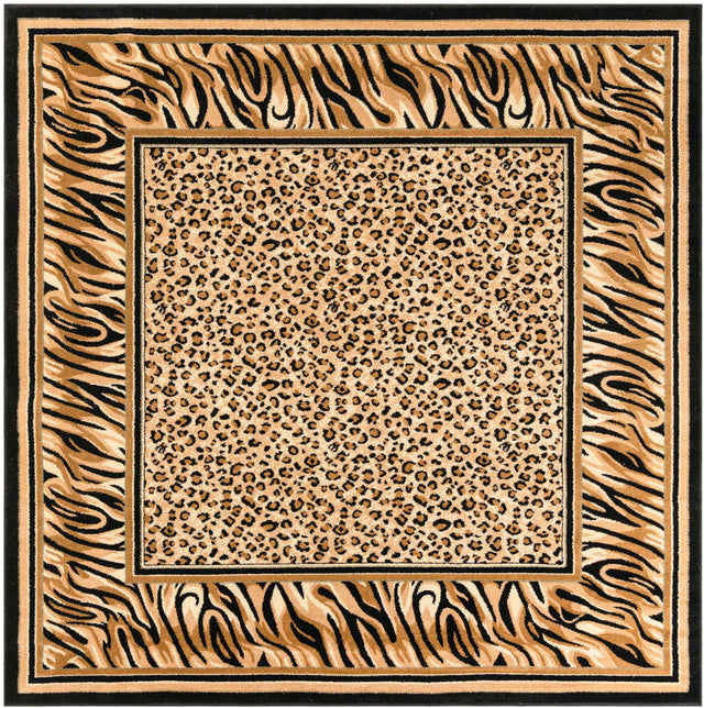 Light Brown 7' 10 x 7' 10 Wildlife Square Area Rug Animal Print Safari Jungle Inspired Carpet for Unique Modern Interior Design for Sale at Rug Engine