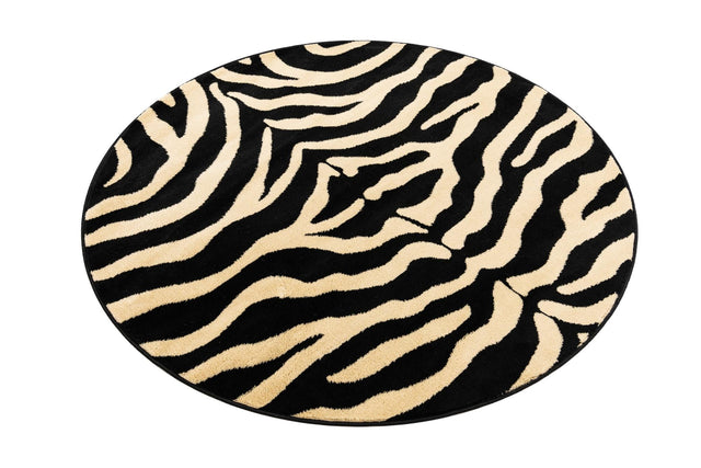 Black 4' 1 x 4' 1 Wildlife Round Area Rug Animal Print Safari Jungle Inspired Carpet for Unique Modern Interior Design for Sale at Rug Engine