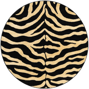 Black 4' 1 x 4' 1 Wildlife Round Area Rug Animal Print Safari Jungle Inspired Carpet for Unique Modern Interior Design for Sale at Rug Engine