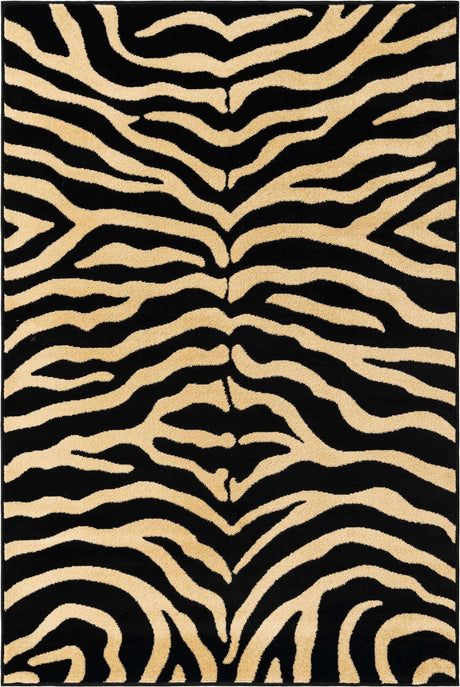 Black 4' 1 x 6' 1 Wildlife Rectangle Area Rug Animal Print Safari Jungle Inspired Carpet for Unique Modern Interior Design for Sale at Rug Engine