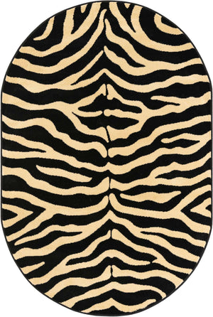 Black 4' 1 x 6' 1 Wildlife Oval Area Rug Animal Print Safari Jungle Inspired Carpet for Unique Modern Interior Design for Sale at Rug Engine