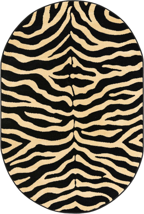 Black 4' 1 x 6' 1 Wildlife Oval Area Rug Animal Print Safari Jungle Inspired Carpet for Unique Modern Interior Design for Sale at Rug Engine
