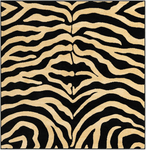 Black 5' 3 x 5' 3 Wildlife Square Area Rug Animal Print Safari Jungle Inspired Carpet for Unique Modern Interior Design for Sale at Rug Engine