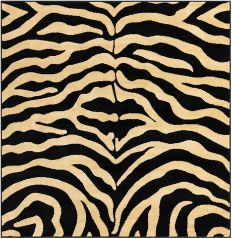 Black 5' 3 x 5' 3 Wildlife Square Area Rug Animal Print Safari Jungle Inspired Carpet for Unique Modern Interior Design for Sale at Rug Engine