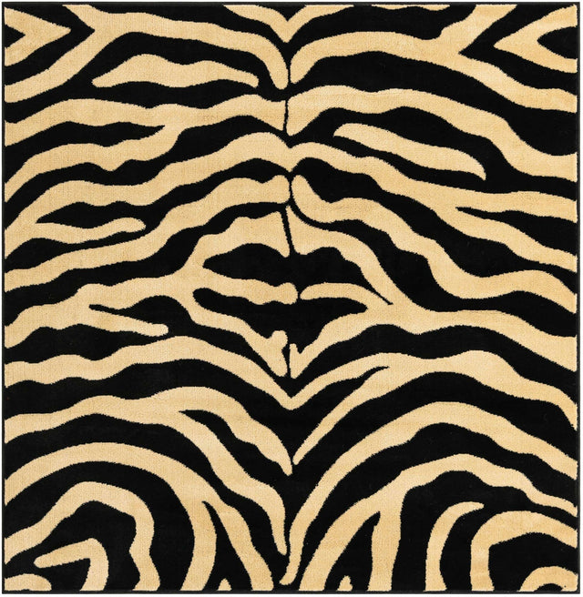 Black 5' 3 x 5' 3 Wildlife Square Area Rug Animal Print Safari Jungle Inspired Carpet for Unique Modern Interior Design for Sale at Rug Engine