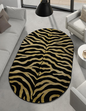 Black 5' 3 x 8' Wildlife Oval Area Rug Animal Print Safari Jungle Inspired Carpet for Unique Modern Interior Design for Sale at Rug Engine