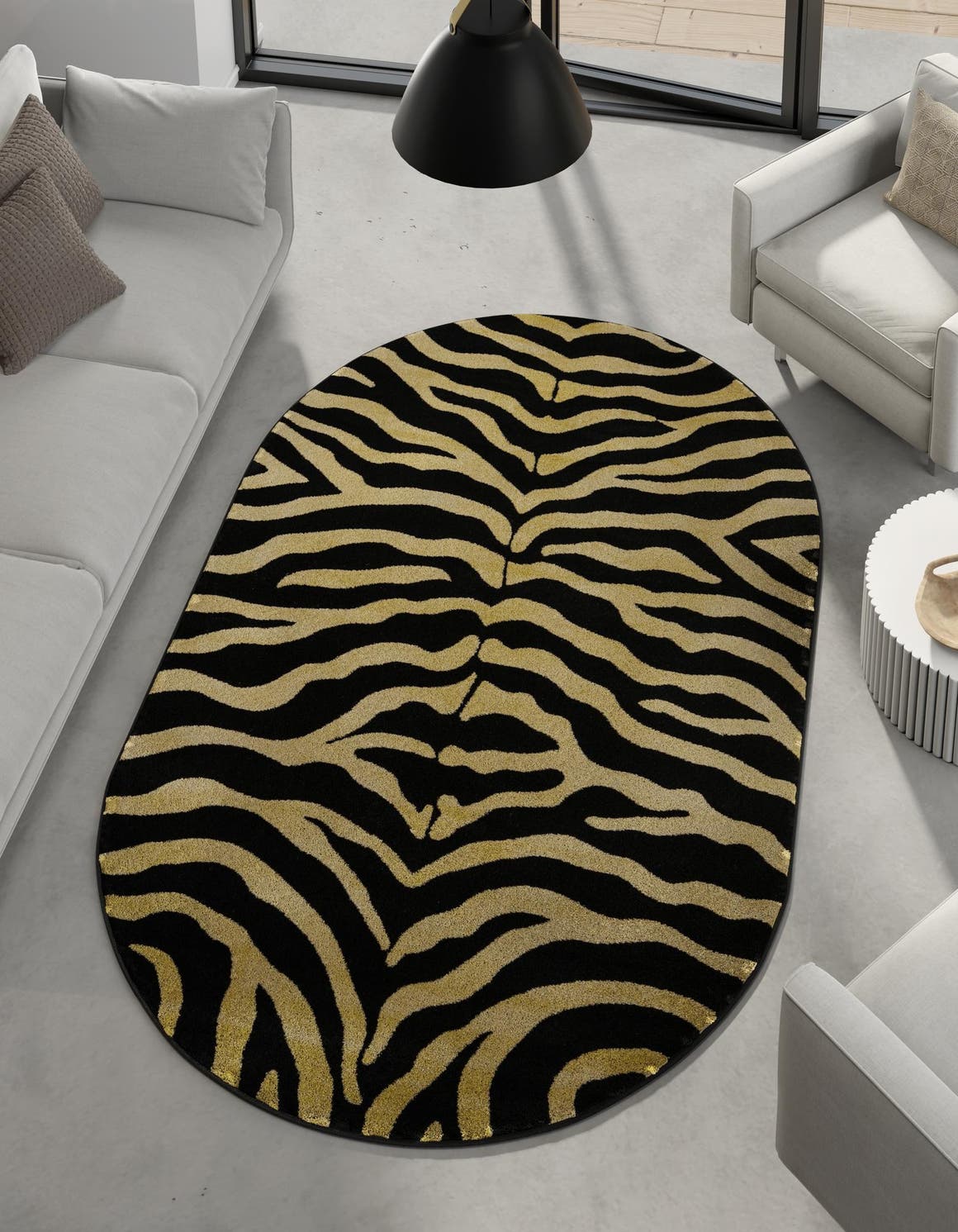 Black 4' 1 x 6' 1 Wildlife Oval Area Rug Animal Print Safari Jungle Inspired Carpet for Unique Modern Interior Design for Sale at Rug Engine