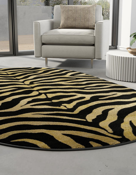 Black 5' 3 x 8' Wildlife Oval Area Rug Animal Print Safari Jungle Inspired Carpet for Unique Modern Interior Design for Sale at Rug Engine