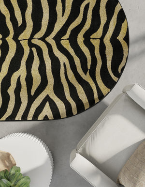 Black 5' 3 x 8' Wildlife Oval Area Rug Animal Print Safari Jungle Inspired Carpet for Unique Modern Interior Design for Sale at Rug Engine