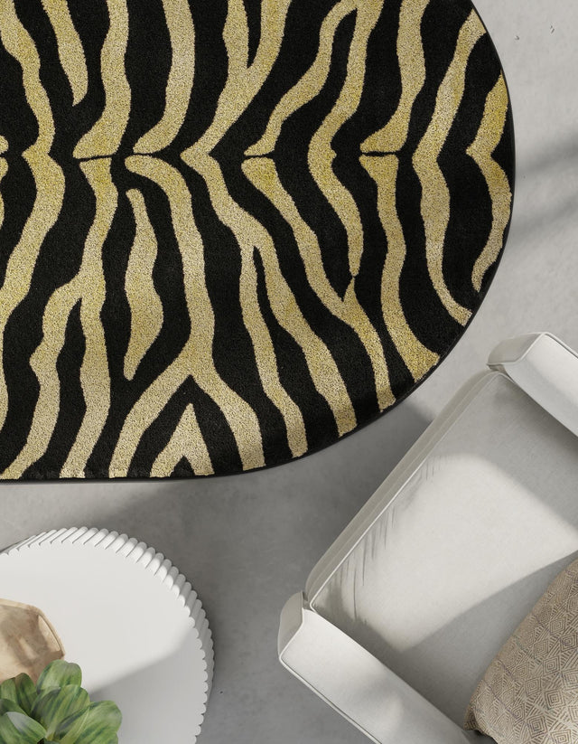 Black 5' 3 x 8' Wildlife Oval Area Rug Animal Print Safari Jungle Inspired Carpet for Unique Modern Interior Design for Sale at Rug Engine