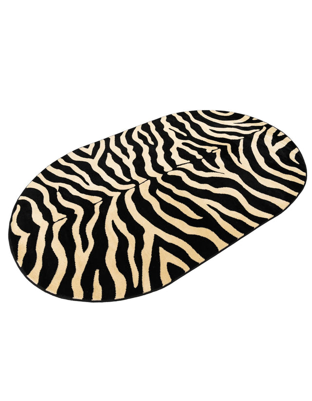 Black 5' 3 x 8' Wildlife Oval Area Rug Animal Print Safari Jungle Inspired Carpet for Unique Modern Interior Design for Sale at Rug Engine