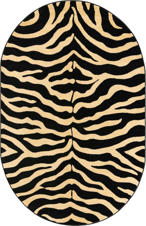 Black 5' 3 x 8' Wildlife Oval Area Rug Animal Print Safari Jungle Inspired Carpet for Unique Modern Interior Design for Sale at Rug Engine