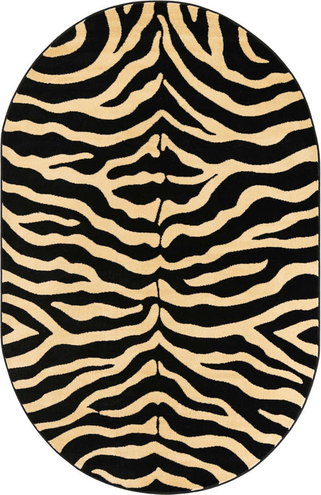 Black 5' 3 x 8' Wildlife Oval Area Rug Animal Print Safari Jungle Inspired Carpet for Unique Modern Interior Design for Sale at Rug Engine