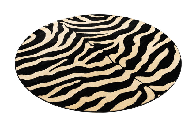 Black 6' 1 x 6' 1 Wildlife Round Area Rug Animal Print Safari Jungle Inspired Carpet for Unique Modern Interior Design for Sale at Rug Engine