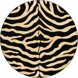 Black 6' 1 x 6' 1 Wildlife Round Area Rug Animal Print Safari Jungle Inspired Carpet for Unique Modern Interior Design for Sale at Rug Engine