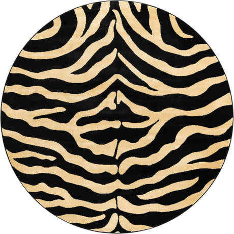 Black 6' 1 x 6' 1 Wildlife Round Area Rug Animal Print Safari Jungle Inspired Carpet for Unique Modern Interior Design for Sale at Rug Engine