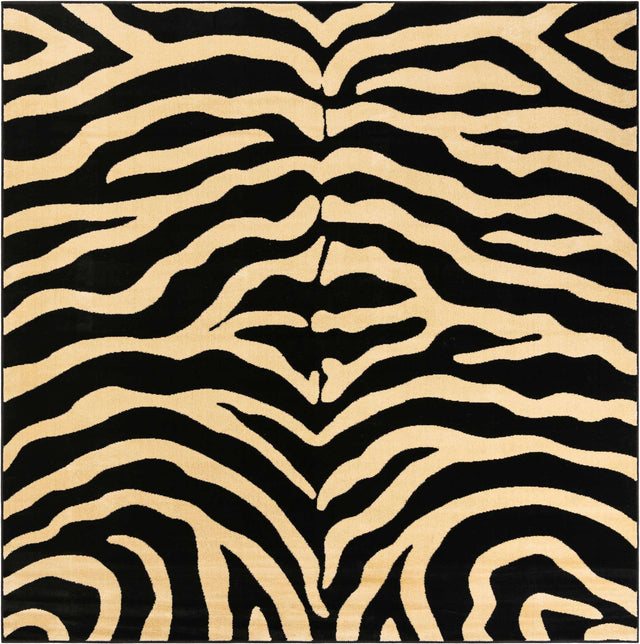 Black 7' 10 x 7' 10 Wildlife Square Area Rug Animal Print Safari Jungle Inspired Carpet for Unique Modern Interior Design for Sale at Rug Engine
