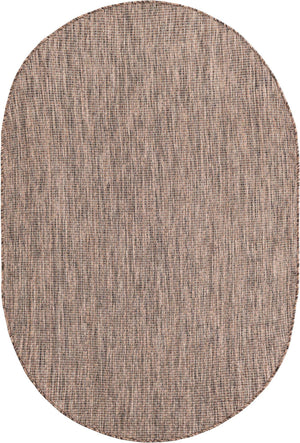 Light Brown 4' 1 x 6' 1 Outdoor Solid Oval Rug