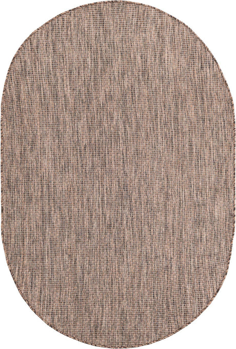 Light Brown 4' 1 x 6' 1 Outdoor Solid Oval Rug