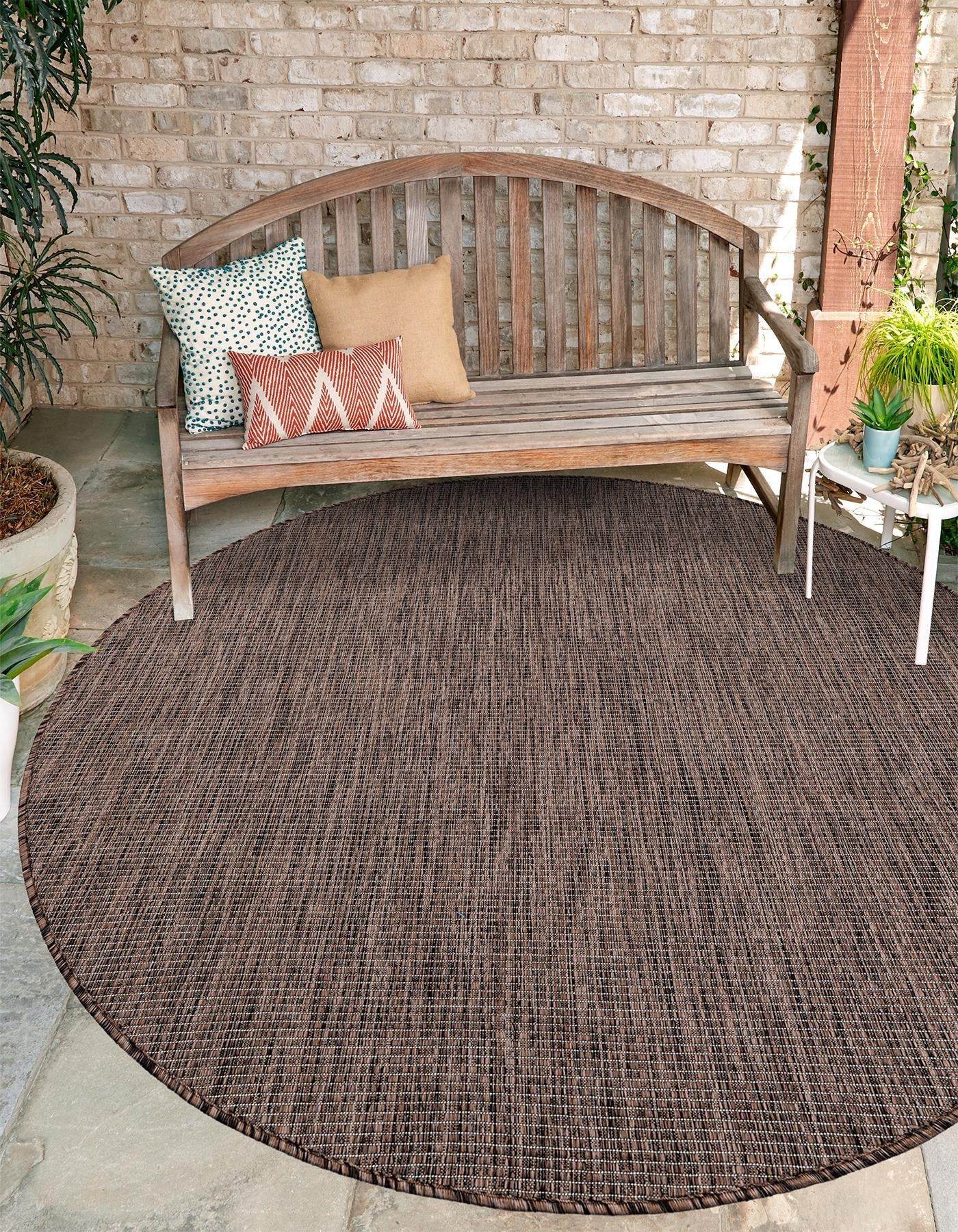 Light Brown 3' 1 x 3' 1 Outdoor Solid Round Area Rug Weather Resistant for Patio, Deck, Terrace, Balcony, Porch 100% Polypropylene Minimalist Waterproof Carpet for Sale at Rug Engine