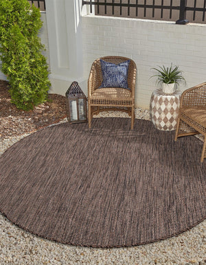 Light Brown 4' 1 x 4' 1 Outdoor Solid Round Area Rug Weather Resistant for Patio, Deck, Terrace, Balcony, Porch 100% Polypropylene Minimalist Waterproof Carpet for Sale at Rug Engine