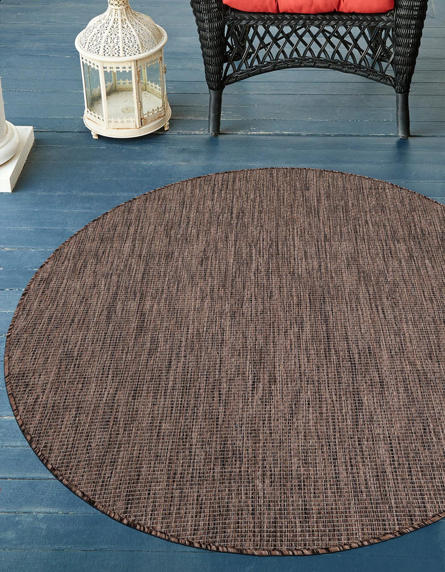 Light Brown 7' 10 x 7' 10 Outdoor Solid Round Area Rug Weather Resistant for Patio, Deck, Terrace, Balcony, Porch 100% Polypropylene Minimalist Waterproof Carpet for Sale at Rug Engine
