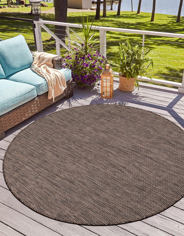 Light Brown 6' 1 x 6' 1 Outdoor Solid Round Area Rug Weather Resistant for Patio, Deck, Terrace, Balcony, Porch 100% Polypropylene Minimalist Waterproof Carpet for Sale at Rug Engine