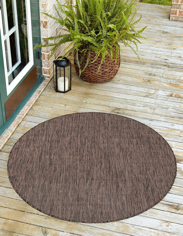 Light Brown 6' 1 x 6' 1 Outdoor Solid Round Area Rug Weather Resistant for Patio, Deck, Terrace, Balcony, Porch 100% Polypropylene Minimalist Waterproof Carpet for Sale at Rug Engine