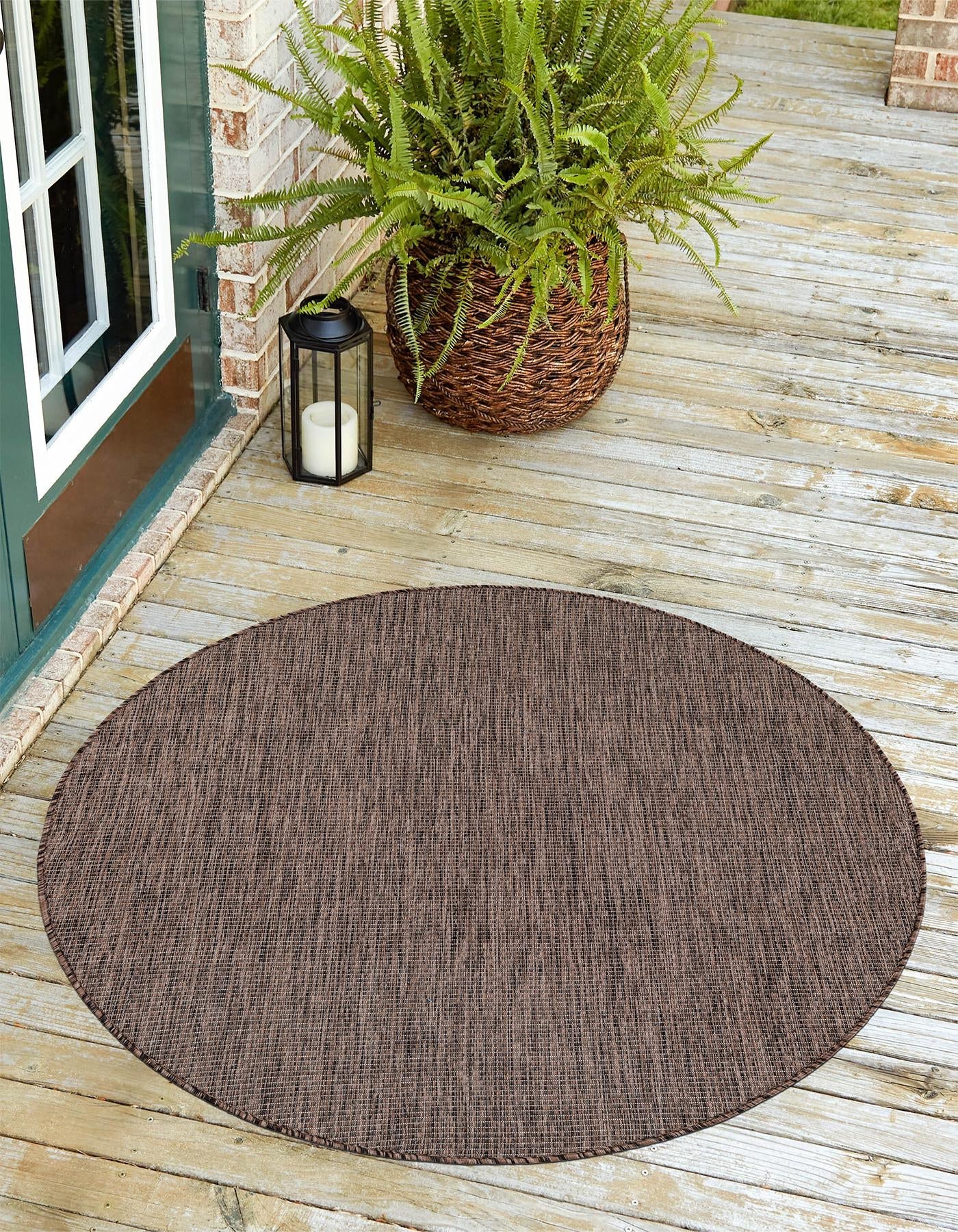 Light Brown 3' 1 x 3' 1 Outdoor Solid Round Area Rug Weather Resistant for Patio, Deck, Terrace, Balcony, Porch 100% Polypropylene Minimalist Waterproof Carpet for Sale at Rug Engine