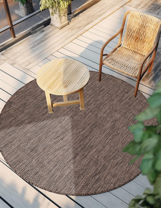 Light Brown 10' x 10' Outdoor Solid Round Area Rug Weather Resistant for Patio, Deck, Terrace, Balcony, Porch 100% Polypropylene Minimalist Waterproof Carpet for Sale at Rug Engine