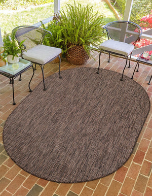 Light Brown 5' 3 x 8' Outdoor Solid Oval Area Rug Weather Resistant for Patio, Deck, Terrace, Balcony, Porch 100% Polypropylene Minimalist Waterproof Carpet for Sale at Rug Engine