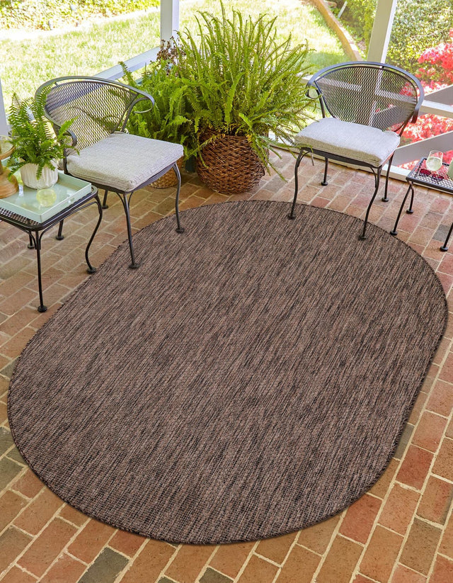 Light Brown 5' 3 x 8' Outdoor Solid Oval Area Rug Weather Resistant for Patio, Deck, Terrace, Balcony, Porch 100% Polypropylene Minimalist Waterproof Carpet for Sale at Rug Engine