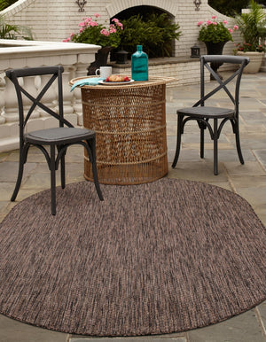 Light Brown 4' 1 x 6' 1 Outdoor Solid Oval Rug
