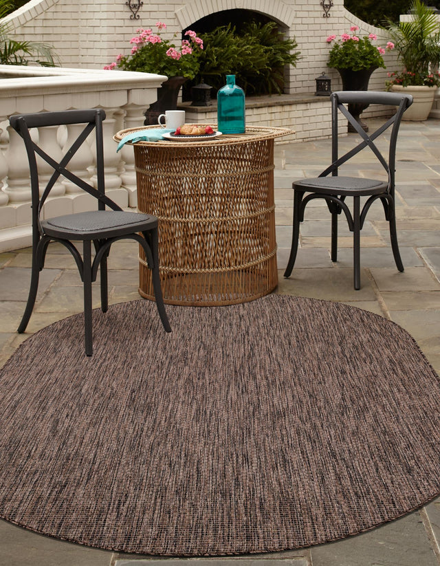 Light Brown 4' 1 x 6' 1 Outdoor Solid Oval Rug