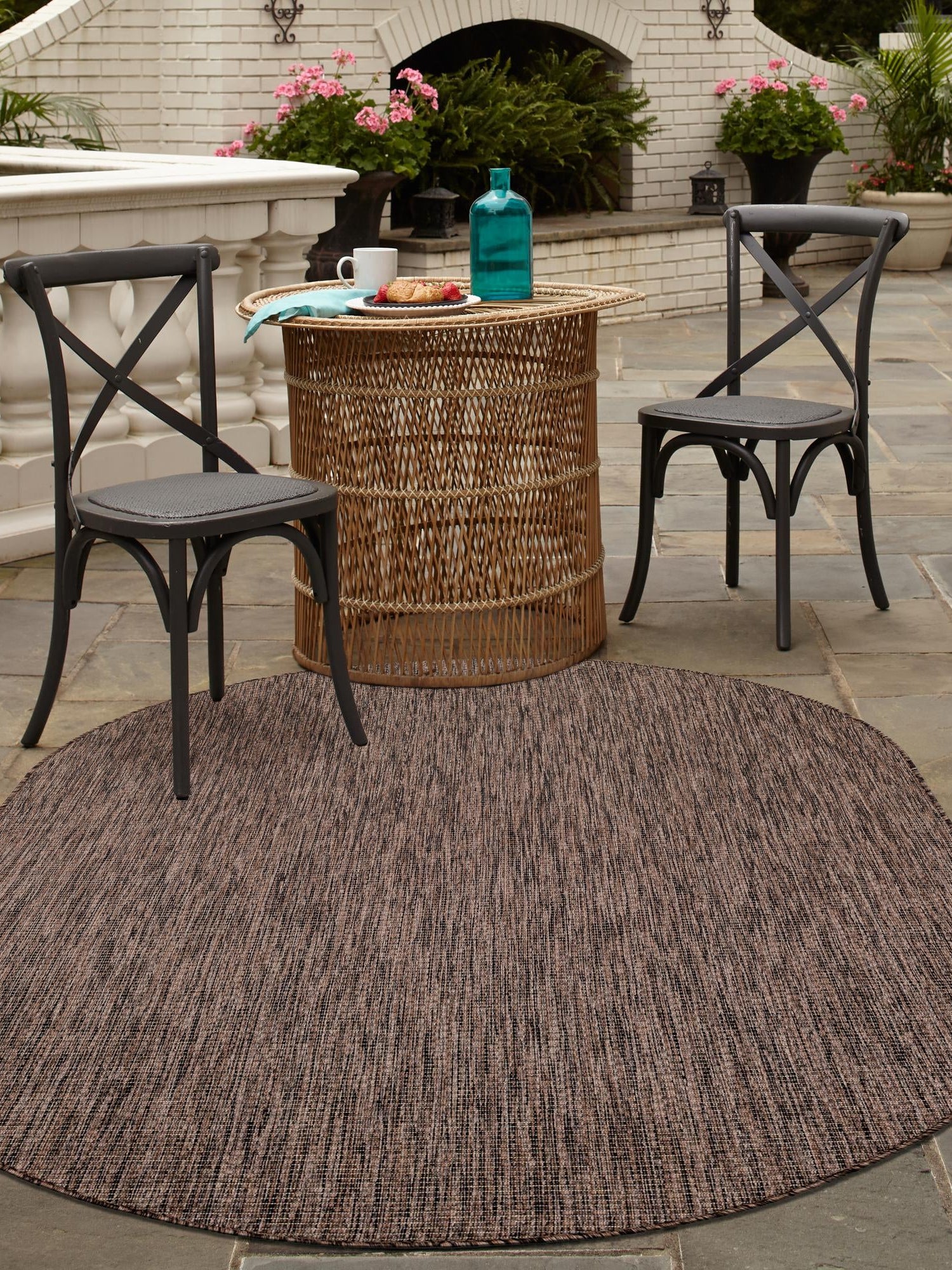 Light Brown 5' 3 x 8' Outdoor Solid Oval Area Rug Weather Resistant for Patio, Deck, Terrace, Balcony, Porch 100% Polypropylene Minimalist Waterproof Carpet for Sale at Rug Engine