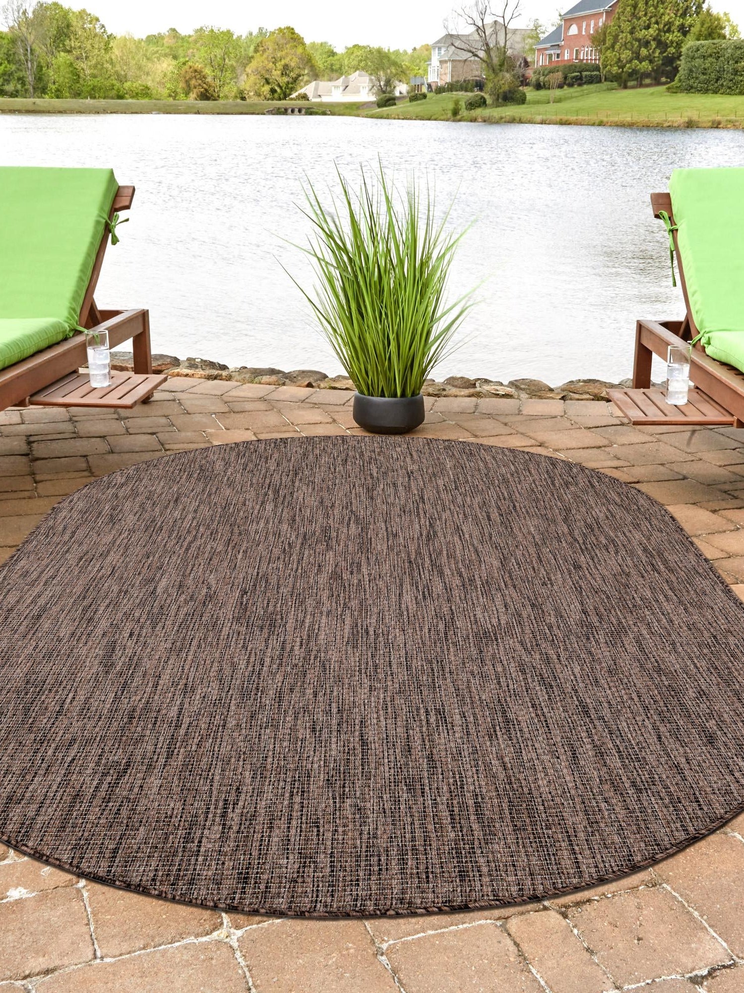 Light Brown 5' 3 x 8' Outdoor Solid Oval Area Rug Weather Resistant for Patio, Deck, Terrace, Balcony, Porch 100% Polypropylene Minimalist Waterproof Carpet for Sale at Rug Engine