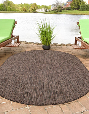 Light Brown 5' 3 x 8' Outdoor Solid Oval Area Rug Weather Resistant for Patio, Deck, Terrace, Balcony, Porch 100% Polypropylene Minimalist Waterproof Carpet for Sale at Rug Engine