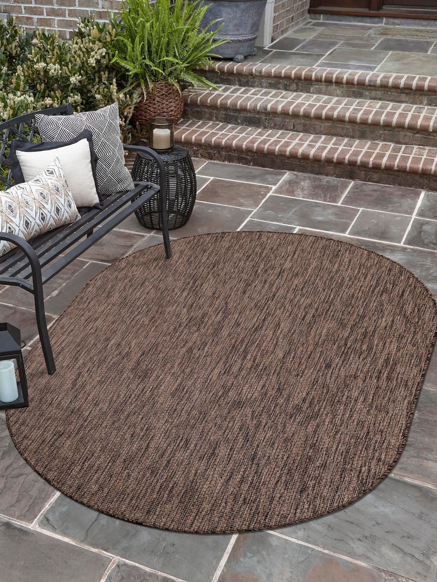 Light Brown 3' 1 x 5' 3 Outdoor Solid Oval Area Rug Weather Resistant for Patio, Deck, Terrace, Balcony, Porch 100% Polypropylene Minimalist Waterproof Carpet for Sale at Rug Engine