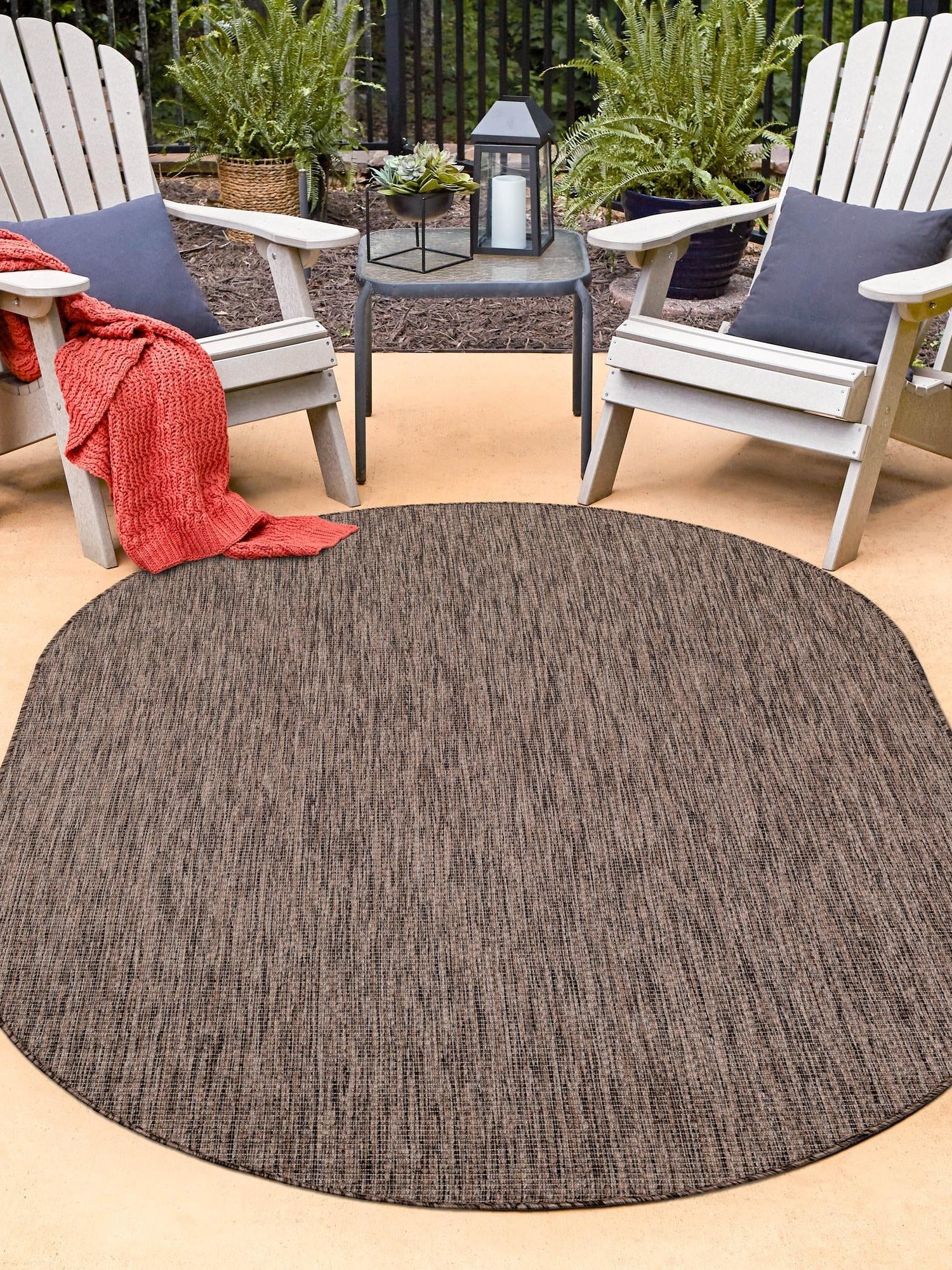 Light Brown 3' 1 x 5' 3 Outdoor Solid Oval Area Rug Weather Resistant for Patio, Deck, Terrace, Balcony, Porch 100% Polypropylene Minimalist Waterproof Carpet for Sale at Rug Engine