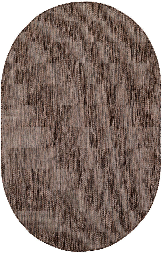 Light Brown 5' 3 x 8' Outdoor Solid Oval Area Rug Weather Resistant for Patio, Deck, Terrace, Balcony, Porch 100% Polypropylene Minimalist Waterproof Carpet for Sale at Rug Engine