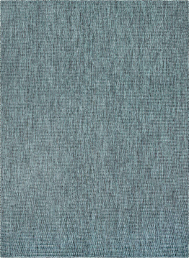 Teal 10' x 14' 1 Outdoor Solid Rectangle Area Rug Weather Resistant for Patio, Deck, Terrace, Balcony, Porch 100% Polypropylene Minimalist Waterproof Carpet for Sale at Rug Engine