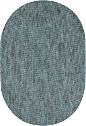 Teal 4' 1 x 6' 1 Outdoor Solid Oval Area Rug Weather Resistant for Patio, Deck, Terrace, Balcony, Porch 100% Polypropylene Minimalist Waterproof Carpet for Sale at Rug Engine
