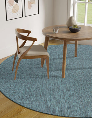 Teal 4' 1 x 4' 1 Outdoor Solid Round Area Rug Weather Resistant for Patio, Deck, Terrace, Balcony, Porch 100% Polypropylene Minimalist Waterproof Carpet for Sale at Rug Engine