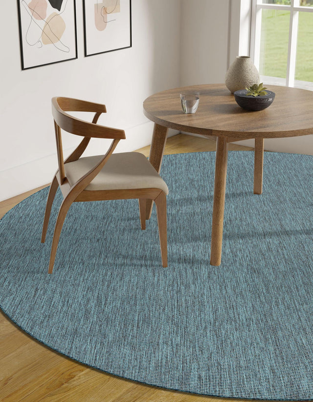 Teal 4' 1 x 4' 1 Outdoor Solid Round Area Rug Weather Resistant for Patio, Deck, Terrace, Balcony, Porch 100% Polypropylene Minimalist Waterproof Carpet for Sale at Rug Engine