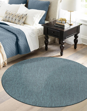 Teal 7' 10 x 7' 10 Outdoor Solid Round Area Rug Weather Resistant for Patio, Deck, Terrace, Balcony, Porch 100% Polypropylene Minimalist Waterproof Carpet for Sale at Rug Engine