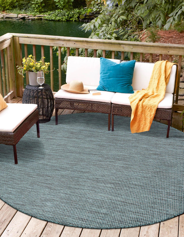Teal 12' x 12' Outdoor Solid Round Area Rug Weather Resistant for Patio, Deck, Terrace, Balcony, Porch 100% Polypropylene Minimalist Waterproof Carpet for Sale at Rug Engine
