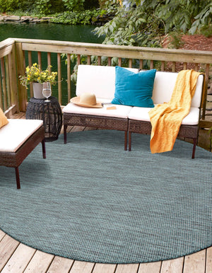 Teal 5' 3 x 5' 3 Outdoor Solid Round Area Rug Weather Resistant for Patio, Deck, Terrace, Balcony, Porch 100% Polypropylene Minimalist Waterproof Carpet for Sale at Rug Engine