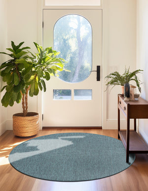 Teal 13' 1 x 13' 1 Outdoor Solid Round Rug