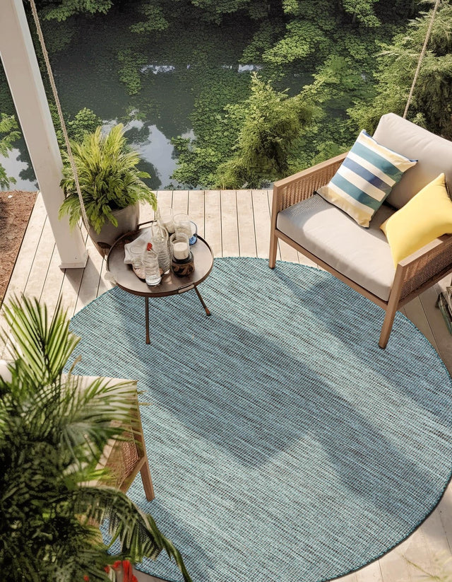 Teal 12' x 12' Outdoor Solid Round Area Rug Weather Resistant for Patio, Deck, Terrace, Balcony, Porch 100% Polypropylene Minimalist Waterproof Carpet for Sale at Rug Engine